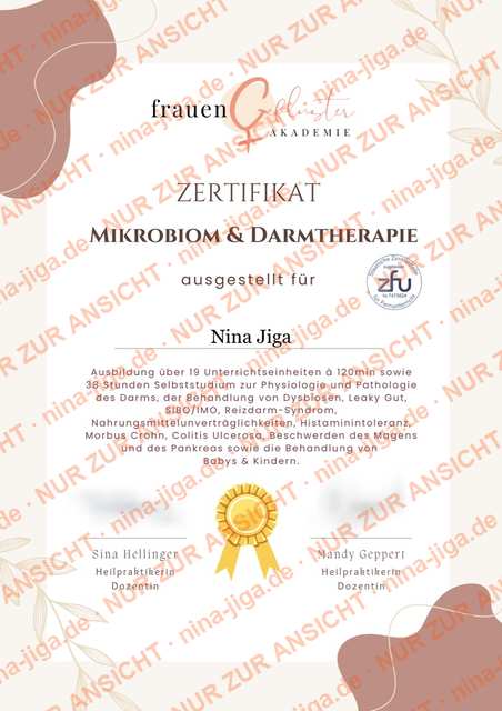 Zertifikat Mikrobiom und Darmtherapie Nina Jiga